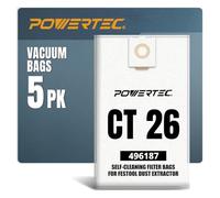 POWERTEC 75037 Sacs de rechange autonettoyants pour Festool CT 26 496187 Sacs filtrants | Sacs filtrants souples en polaire - Lot de 5