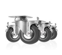 POWERTEC Lot de 4 roulettes pivotantes de 7,6 cm avec frein et charges de 290,3 kg, roulettes à plaque robuste, roues à double verrouillage en caoutchouc pour meubles, chariot, chariot et établi