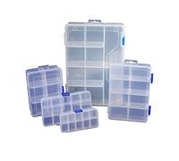 Powertool Boîte de rangement en plastique transparent pour boucles d'oreilles, outils de fabrication de bijoux, perles et petits accessoires (version plus grande)