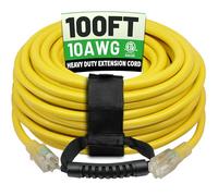 POWGRN 10 mètres 10 AWG Câble d'extension extérieur étanche et lourde, câble d'alimentation long flexible 3 pôles résistant au froid extérieur avec extrémité indicateur éclairé, 15 A 1875 W SJTW