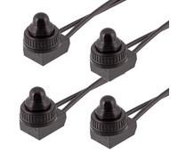 Powice Lot de 4 mini interrupteurs avec fil - 3-250 V/6 A - Rond - Autobloquant - 2 broches - 12 V - Micro interrupteur avec couvercle étanche - Bouton poussoir 12 V/6 A - Convient pour une