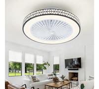 POWROL Ventilateur de Plafond LED 50cm Motif Symétrique Moteur DC Réversible 3 Couleur, 6 vitesses Minuterie 1/2/4H Mémoire Lumière Abat Jour Acrylique Pales ABS (Noir)