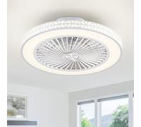 POWROL Ventilateur de Plafond LED 50cm Motif Symétrique Moteur DC Réversible 3 Couleur, 6 vitesses Minuterie 1/2/4H Mémoire Lumière Abat Jour Acrylique Pales ABS (Blanc)
