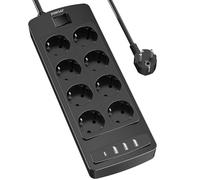 POWSAF Multiprise 8 Prises avec 4 USB, avec Interrupteur, multiprise avec USB-C, pour la Maison/Le Bureau, Noir
