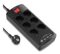 POWSAF Regleta de enchufes Con Puerto USB-C, 6 Tomas de corriente, 3 puertos USB-A y 1 Puerto USB-C, Con interruptor, adecuada Para el Trabajo Desde CASA - Negro.