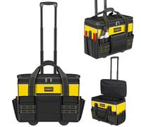 POWSTR 53,3cm Sac à Outils à Roulettes De Avec Roulettes, étanche Avec Poignée Télescopique, 18 Poches,Sacs à Outils Multi-usages Pour la Construction, électricien, Jaune/Noir