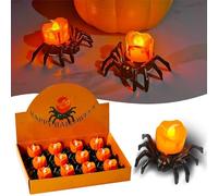 POWZOO 12 Fausse Bougie Araignée, LED Bougies, Effrayant Accessoires | Scintillantes Bougies sans Flamme,pour Halloween Maison Hantée Décor,Intérieu Extérieur Thème Parties Festival Décorations.