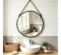 POZINO Miroir Rond, Miroir Mural de Ferme, Miroir Rond à Suspendre, Cadre Noir, Miroir Mural de 50,8 cm pour Salle de Bain, Chambre à Coucher, Salon, entrée