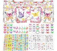 PQKL-party Petit cadeau de fête papillon pour fille, décoration d'anniversaire papillon, sacs cadeaux, anneau, corde à cheveux, pinces à cheveux, porte-clés, bracelet à boucle, autocollants de