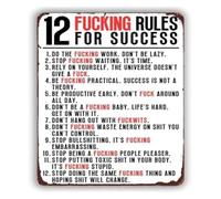 PQYSMVVG Sarcastic Metal Tin Sign 12 Rules To Live By Funny Wall Decor For Bar Pub Man Cave Kitchen Home Room 8 X 12 inch