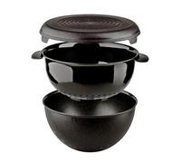 Practic Ensemble de saladiers avec passoire et couvercle 3 pièces, passoire de cuisine, capacité 3 l, plastique, set de cuisine (couleur : noir cosmos)