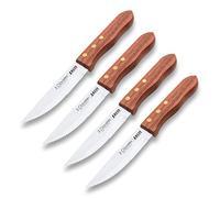 PracticDomus 3 Claveles - Set de 4 Couteaux à Viande en Acier Inoxydable 3Cr13 Gamme Angus, Manche en Bois de Frêne