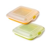 PracticDomus Porte-Sandwich et Porte-Aliment Idéal pour le Déjeuner ou les Collations. Réutilisable, sans BPA et Empilable dans le Réfrigérateur. Dimensions: 14 x 14 x 3.6 cm (2X Girl)