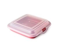 PracticDomus Porte-Sandwich et Porte-Aliment Idéal pour le Déjeuner ou les Collations. Réutilisable, sans BPA et Empilable dans le Réfrigérateur. Dimensions: 14 x 14 x 3.6 cm (1X Red)