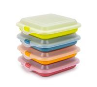 PracticDomus Porte-Sandwich et Porte-Aliment Idéal pour le Déjeuner ou les Collations. Réutilisable, sans BPA et Empilable dans le Réfrigérateur. Dimensions: 14 x 14 x 3.6 cm (4X Assorti.)