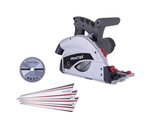 Practixx Scie plongeante PX-TS-55 - Profondeur de coupe 55mm | 3 x 500 mm guide-chaîne & accessoires | avec 2ème lame 48 Z