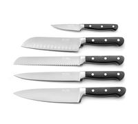Pradel Essentiel Blason Set de 5 couteaux de cuisine en Acier 13C, Noir | Set de 5 couteaux de cuisine (Office, Chef, Santoku, Découper, Pain), Acier inox 13C, Finition satinée