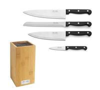 Pradel Essentiel Craft Bloc spaghettis + 4 couteaux de cuisine 13C, Bambou | Bloc avec 4 couteaux (Office, Utile, Cuisine, Chef), Acier 13C AISI 420, 24x10.3 cm