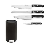 Pradel Essentiel Craft Bloc spaghettis + 4 couteaux de cuisine 13C, Noir | Bloc avec 4 couteaux (Office, Utile, Cuisine, Chef), Acier 13C AISI 420, H22xD11 cm