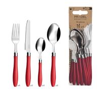 PRADEL ESSENTIEL - Ménagère 16 couverts de table pour 4 personnes - Réglisse - Acier inoxydable 18/0, Finition Standard - Rouge