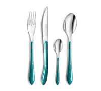 PRADEL ESSENTIEL - Ménagère 24 couverts de table pour 6 personnes - Bistro 1-2-3 - Acier Inoxydable 18/0, Finition Standard - Bleu Canard (Epaisseur 1.5 mm)