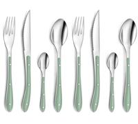 PRADEL ESSENTIEL - Ménagère 24 couverts de table pour 6 personnes - Bistro 1-2-3 - Acier inoxydable 18/0, Finition Standard - Vert d'eau (Lot de 2)