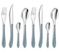 PRADEL ESSENTIEL - Ménagère 24 couverts de table pour 6 personnes - Bistro 1-2-3 - Acier inoxydable 18/0, Finition Standard - Bleu denim (Lot de 2)