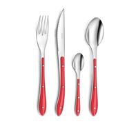 PRADEL ESSENTIEL - Ménagère 24 couverts de table pour 6 personnes - Bistro 1-2-3 - Acier inoxydable 18/0, Finition Standard - Rouge
