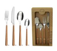 PRADEL ESSENTIEL - Ménagère 24 couverts de table pour 6 personnes - Bosquet - Acier Inoxydable 18/0, Finition Standard - Effet bois (Epaisseur 2 mm)