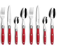 PRADEL ESSENTIEL - Ménagère 24 couverts de table pour 6 personnes - Comptoir - Acier inoxydable 18/0, Finition Standard - Rouge (Lot de 2)