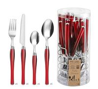 PRADEL ESSENTIEL - Panier fil 24 couverts de table pour 6 personnes - Purity - Acier inoxydable 18/0, Finition Standard - Rouge