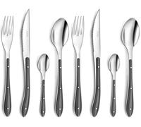 PRADEL ESSENTIEL - Pot 24 couverts de table - Bistro 1-2-3 - Acier inoxydable 18/0, Finition Standard - Gris Anthracite (Lot de 2)