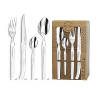 PRADEL ESSENTIEL Rising Sun - Couverts de table, ménagère 24 pièces pour 6 personnes, Acier inoxydable 18/0, Fourchettes, Couteaux, Cuillères table et Cuillères à café - Finition Standard - Blanc