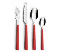Pradel Essentiel Tonic Service 24 couverts Inox Pour 6 personnes, Rouge | Ménagère 24 couverts pour 6 personnes, Acier inox 18/0, Finition standard, Rouge, Épaisseur 1.5 mm, Lave-vaisselle