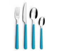 Pradel Essentiel Tonic Service 24 couverts Inox Pour 6 personnes, Turquoise | Ménagère 24 couverts pour 6 personnes, Acier inox 18/0, Finition standard, Bleu turquoise, Épaisseur 1.5 mm, Lave-vaisselle