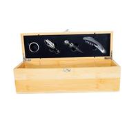 Pradel Excellence - Coffret Sommelier en Bambou pour 1 Bouteille - 4 Accessoires Inclus : Tire-Bouchon, Bouchon, Stop-Goutte et Verseur - Présentation Élégante