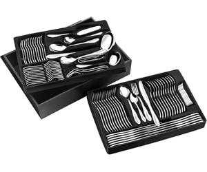 Pradel Excellence - D570C - Ménagère 84 Pièces - Collection Miroir - 12 Personnes - Couteaux, Fourchettes, Cuillères, Louches, Pelles et Couverts de Service - Acier Inoxydable - Coffret de Rangement