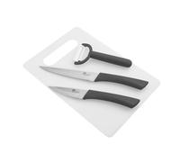 Pradel Excellence - Ensemble Coutellerie Set Planche à Découper - 2 Couteaux, Éplucheur - Boîte Couleur - Lames en Acier Inoxydable, Prise en Main Ergonomique - Utilisation Quotidienne