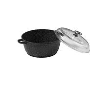 Pradel Excellence - Faitout 28 cm - Capacité 5,8L - Fonte d'Aluminium - Revêtement Anti-Adhésif Façon Pierre - Couvercle Verre - Poignées Silicone - Tous Feux dont Induction