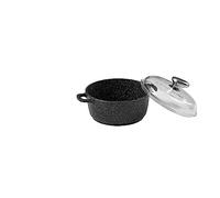 Pradel Excellence - Faitout Façon Pierre 20 x 18 cm - Fonte d'Aluminium Noir - Revêtement Anti-Adhérent - Couvercle Verre - Poignées Silicone - Compatible Tous Feux y compris Induction
