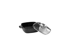 Pradel Excellence - Faitout Premium 20 x 20 cm - 2L - Fonte d'Aluminium - Revêtement Anti-Adhésif Façon Pierre - Couvercle Verre avec Bouchon Inox - Poignées Silicone - Tous Feux dont Induction