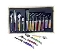 Pradel Excellence - I7214P - Ménagère Laguiole 24 Pièces - 6 Couteaux, 6 Fourchettes, 6 Cuillères à Soupe, 6 Cuillères à Café - Lames Inox - Manches ABS Pastel - Coffret Bois Élégant