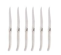 Pradel Excellence - Les Argentes Set de 6 Couteaux Inox - Lame 11,5 cm - Manche Acier 410 - Boîte Couleur - Logo Laguiole pour Élégance et Précision lors des Repas Festifs, Argent