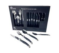 Pradel Excellence - Ménagère Laguiole 24 Pièces Acier Inoxydable - Coffret | 6 couteaux, 6 fourchettes, 6 cuillères à soupe, 6 cuillères à café ; lames acier inoxydable, manches ABS gris effet marbré