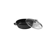 Pradel Excellence - Mijoteuse Façon Pierre 24 cm - Fonte d'Aluminium Noir - Revêtement Anti-Adhérent - Couvercle Verre - Poignées Silicone - Cuisson Homogène - Compatible Tous Feux