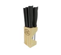 Pradel Excellence - PCOT001020 - Bloc de 6 Couteaux Côte à l'Os - Lames en Acier Inoxydable Micro-Dentées - Bloc en Pin - Rangement Pratique et Design Cuisine, Noir