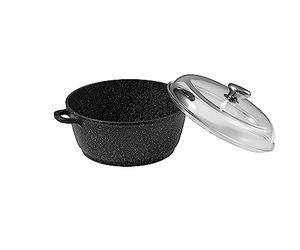 Pradel Excellence - PCUI001012 - Faitout Ø28 cm avec Couvercle Verre - Fonte d’Aluminium - Revêtement Antiadhésif façon pierre - Protèges Poignées Amovibles - Tous Feux, Four, Lave-Vaisselle