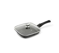 Pradel Excellence - PCUI001021 - Poêle Grill 24 x 24 cm avec Couvercle Verre - Fonte d’Aluminium - Revêtement Antiadhésif façon pierre - Manche Amovible - Tous Feux, Four, Lave-Vaisselle