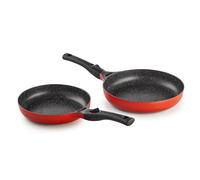 Pradel Excellence - PCUI003001 - Lot de 2 Poêles en Fonte d'Aluminium Magma Ø24/28cm - Revêtement Anti-Adhésif Façon Pierre - 2 Manches Amovibles - Tous Feux, Noir