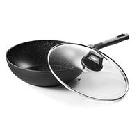 Pradel Excellence - Pierra Wok 28 cm - Aluminium Forgé - Revêtement Façon Pierre - Couvercle en Verre - Épaisseur 2,5/4,0 mm - Compatible Tous Feux dont Induction, Lavable au Lave-Vaisselle